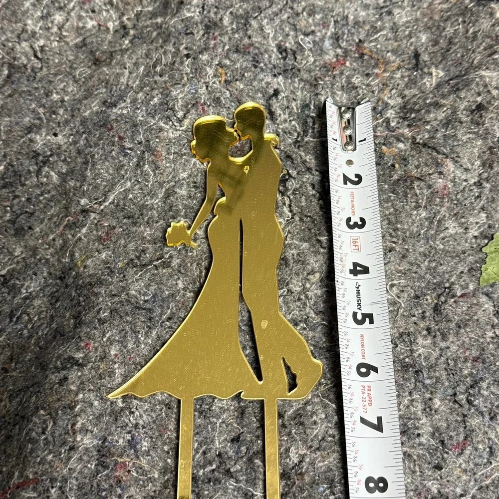 Gold Acrylic Wedding Cake Topper Bride and Groom Silhouette Reception Decor